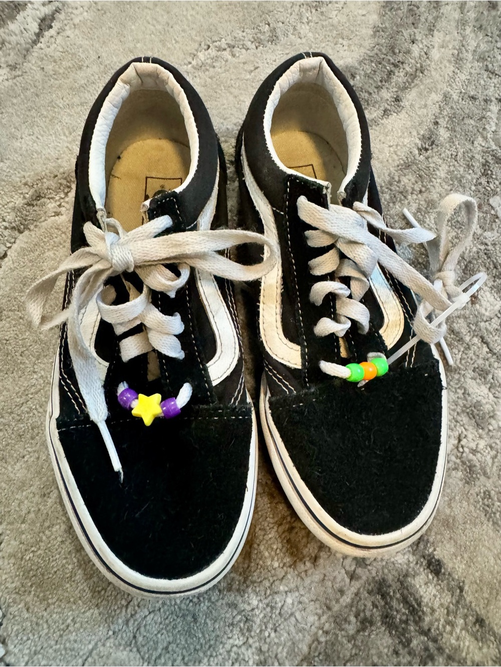 Vans Kids Black and White Skate Sneakers with Colorful Bead Accents